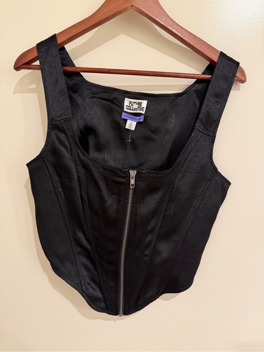 Future Collective Black Zip-Front Corset Top